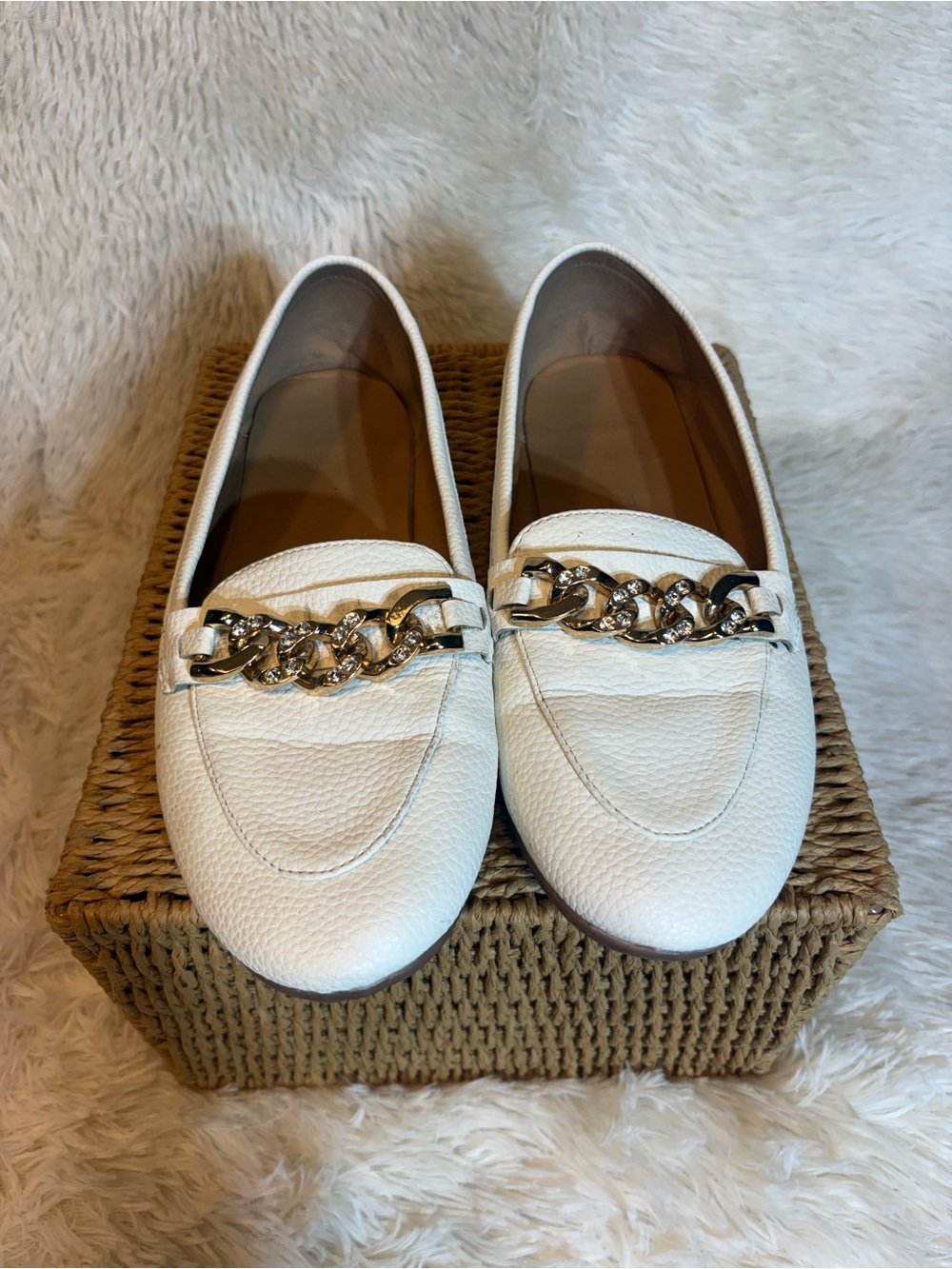 SHEIN White Textured Faux Leather Chain Link Loafers - Size 10